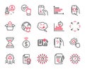 Vector Set of Technology icons related to Report timer, Yummy smile and Reject file. Vector Royalty Free Stock Photo