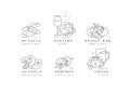 Vector set template logos and icons for seafood products- octopus, srimps, mussels, snails, crabs, oysters. Emblems for Royalty Free Stock Photo
