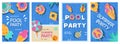 A vector set templates of invitation posters on summer pool party.