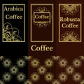 Vector set of templates packaging coffee, label, identity, branding. Abstract vintage background with ornamental