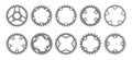 Vector set of ten bike chainring silhouettes. Royalty Free Stock Photo