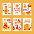 Vector set cards on the theme of the Russian holiday Carnival. Russian translation wide and happy Shrovetide Maslenitsa.