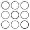 Vector set of thick and thin round rope frame. Royalty Free Stock Photo