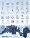 Vector set of thin line hiking camping travel Icons