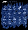 Vector set of thin line Icons - caving speleo travel