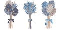 vector set of three bouquets of dried flowers
