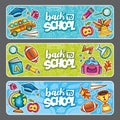 Vector set of three children horizontal banners.