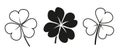 Vector Set of three and four leaves clovers - black icons on white background Royalty Free Stock Photo