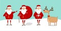 Vector Set of Santa Claus and Reindeer Rudolph on the snow.merry christmas and happy new year Royalty Free Stock Photo
