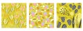 Vector abstract seamless collection of three patterns with yellow background. Royalty Free Stock Photo