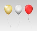 Vector set of three shiny realistic balloons isolated on grey background