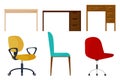 Vector set of three tables and three chairs. Desktop. Design elements
