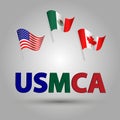 Vector set of waving american, canadian and mexican flags on silver pole - the united states of America Mexico Canada Agreem Royalty Free Stock Photo