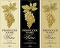 Vector set of three wine labels with grape bunches