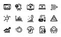 Vector set of Time management, Business report and Chemistry lab icons simple set. Vector