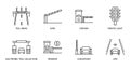 Vector set of toll road icons. Editable Stroke. Highway icon includes station gate traffic light. Electronic toll collection, gps Royalty Free Stock Photo