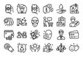 Vector set of Touchscreen gesture, Water care and Employees teamwork line icons set. Vector