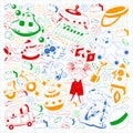 Vector set with toys icons. Pattern for kindergarten, little children. Kids playing. Royalty Free Stock Photo