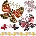 Vector set of tracery vintage isolated gold and black-red butterflies Royalty Free Stock Photo