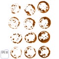 Vector set of traces of a coffee cup. Splashes and traces of coffee cup. Circles and rings on white background. Vector collection