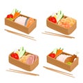 Vector set of traditional japanese bento box isolated on white.