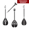 Vector set of traditional turkish musical instruments in flat style