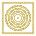 Vector set Traditional vintage golden square and round Greek ornament Meander border greece gold