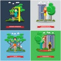 Vector set of training outside posters, banners in flat style