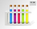 Vector set of transparent glass chemical laboratory test tubes with varicolored liquid isolated on transparent Royalty Free Stock Photo