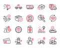 Vector Set of Transportation icons related to Warning, Search flight and Truck parking. Vector