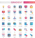 Vector set of trendy flat gradient Digital internet social media marketing icons. Royalty Free Stock Photo