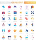 Vector set of trendy flat gradient Travel, journey, vacation, cruise icons. Royalty Free Stock Photo
