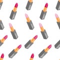 vector set of trendy lipstick shades, stylish makeup, pattern with pink lipstick shades