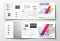 Vector set of tri-fold brochures, square design templates. Abstract colorful polygonal background, modern stylish Royalty Free Stock Photo