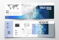 Vector set of tri-fold brochures, square design templates. Abstract colorful polygonal background, modern stylish Royalty Free Stock Photo