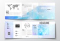 Vector set of tri-fold brochures, square design templates. Abstract colorful polygonal background, modern stylish Royalty Free Stock Photo