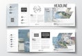 Vector set of tri-fold brochures, square design templates. Polygonal background, blurred image, urban landscape, modern Royalty Free Stock Photo