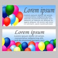 Vector set of colorful birthday banners with confetti and balloons