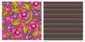 Vector set of two colorful seamless patterns, floral and striped. Royalty Free Stock Photo