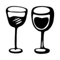 Vector set of two doodle wine glasses alcohol line picture sketch