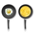 Vector set with two frying pans and fried eggs