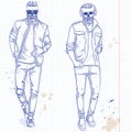 Vector set of two men with skull, beard