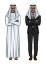 Vector set of two modern arabian businessmens standing with crossed arms isolated from white background Royalty Free Stock Photo