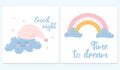 Postcards with cute characters rainbow and cloud.