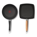 Vector set with two realistic black frying pans