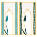 Vector set with two vector arabic card templates with arabic window figure and a tulip flower