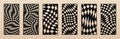 Vector set of unusual laser cut panels. Stencils with abstract geometric pattern, distorted checkered grid, groovy shapes. Royalty Free Stock Photo
