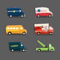 Vector set of urban vehicles featuring police car, ambulance, sc Royalty Free Stock Photo