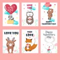 Vector set of love cards with cute animals Royalty Free Stock Photo