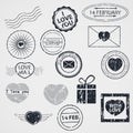 Vector Set of Valentine Day stamps Royalty Free Stock Photo
